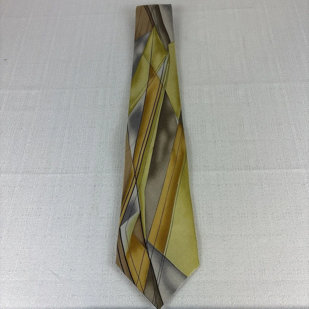 J. Garcia Silk Tie, Facets ll Collection 53,‎ Abstract Yellow, Gold, Tan, Grey